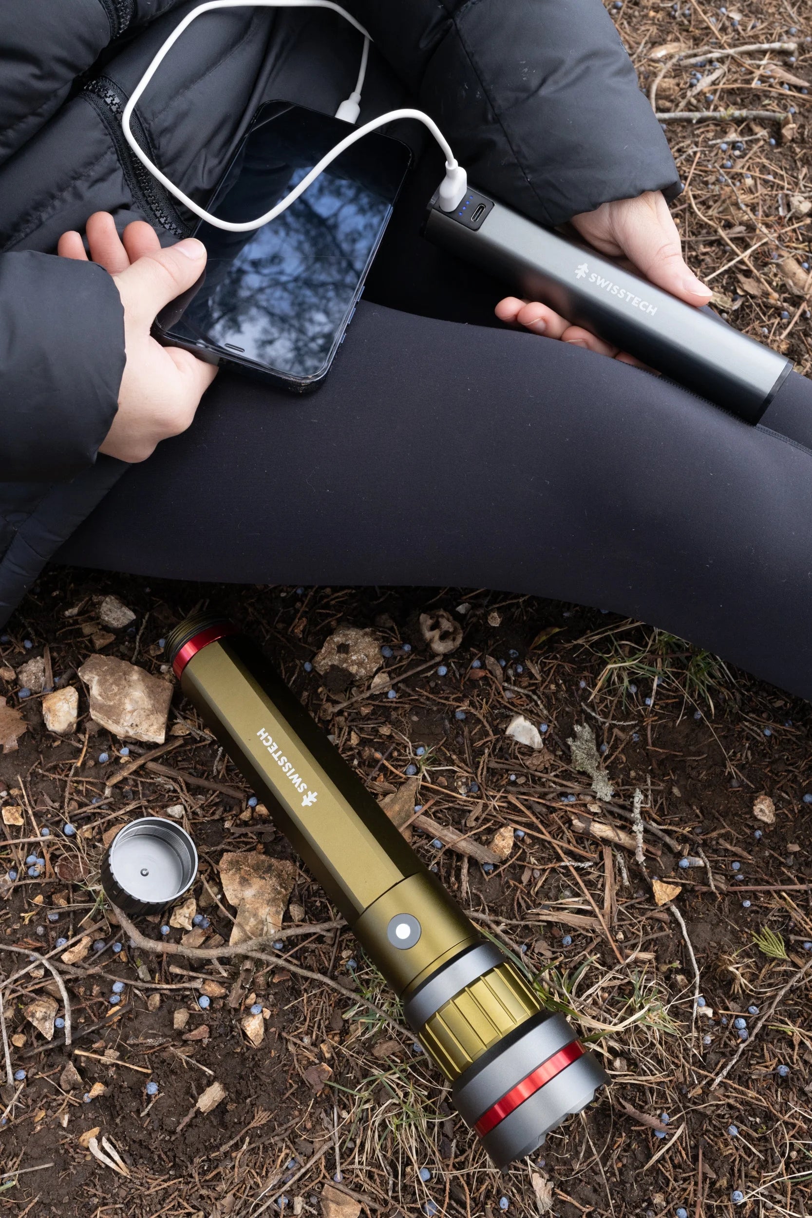 LED Flashlight, 6500 Lumen, Rechargeable, Dual Power AA USB, Charging Bank, IP67 Waterproof