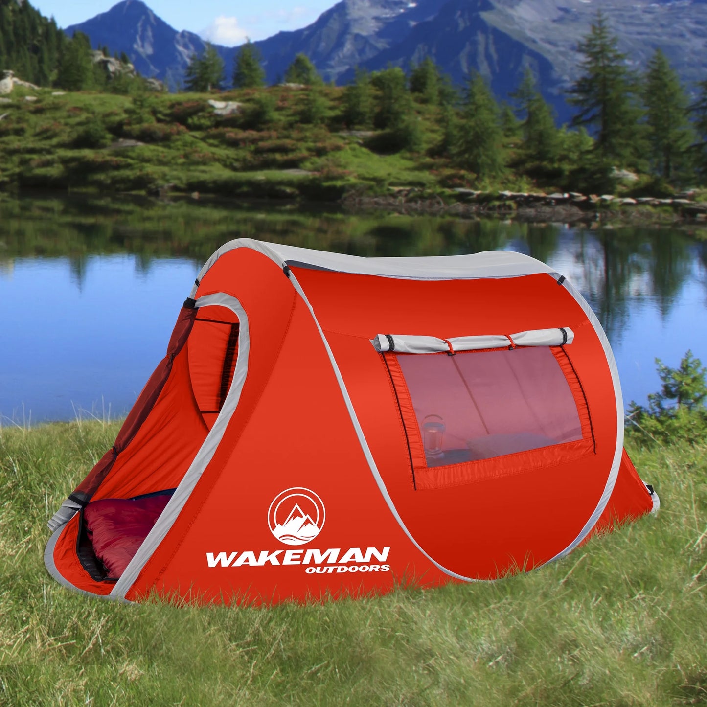 Pop-Up Tent 2 Person, Water Resistant Barrel Style Tent for Camping with Rain Fly and Carry Bag, Sunchaser 2-Person Tent by  Outdoors (Red)