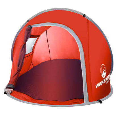 Pop-Up Tent 2 Person, Water Resistant Barrel Style Tent for Camping with Rain Fly and Carry Bag, Sunchaser 2-Person Tent by  Outdoors (Red)