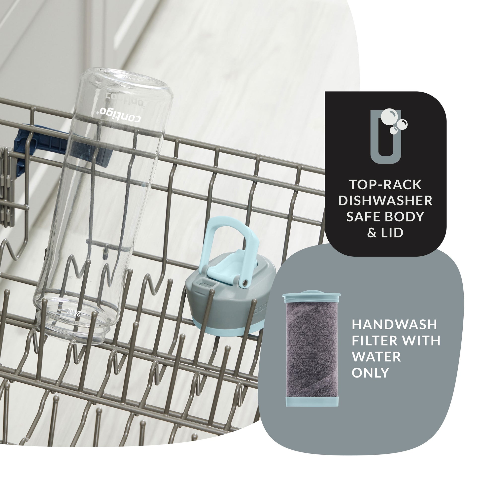 ® Clybourn Plastic Freeflow Filter Water Bottle with AUTOSEAL® Lid 24Oz., Salt