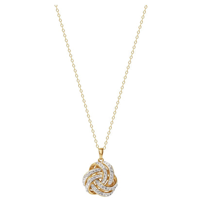 Fine Women'S Love Knot 18K Gold Crystal Pendant and Earring Set