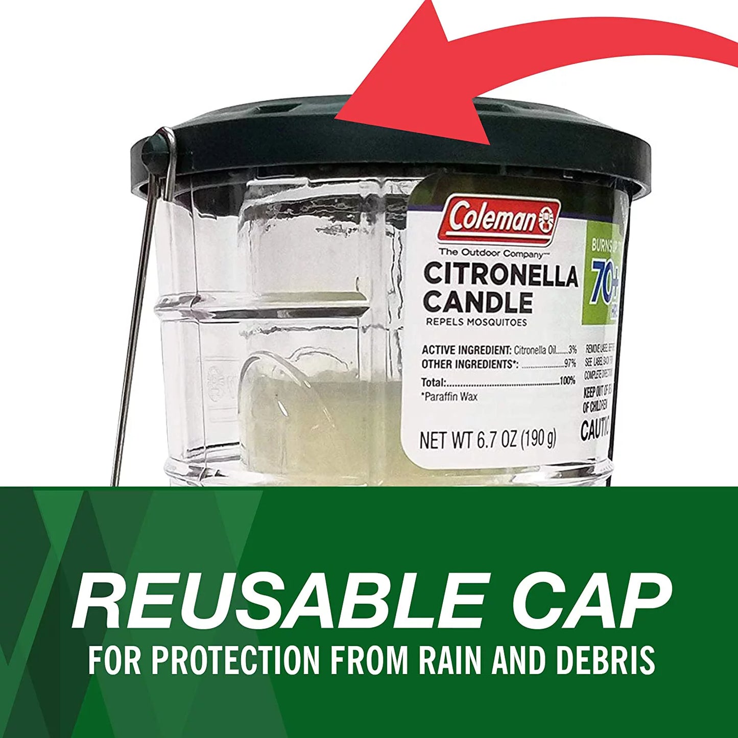 Citronella Candle Outdoor Lantern - 70+ Hours, 6.7 Ounce, Green