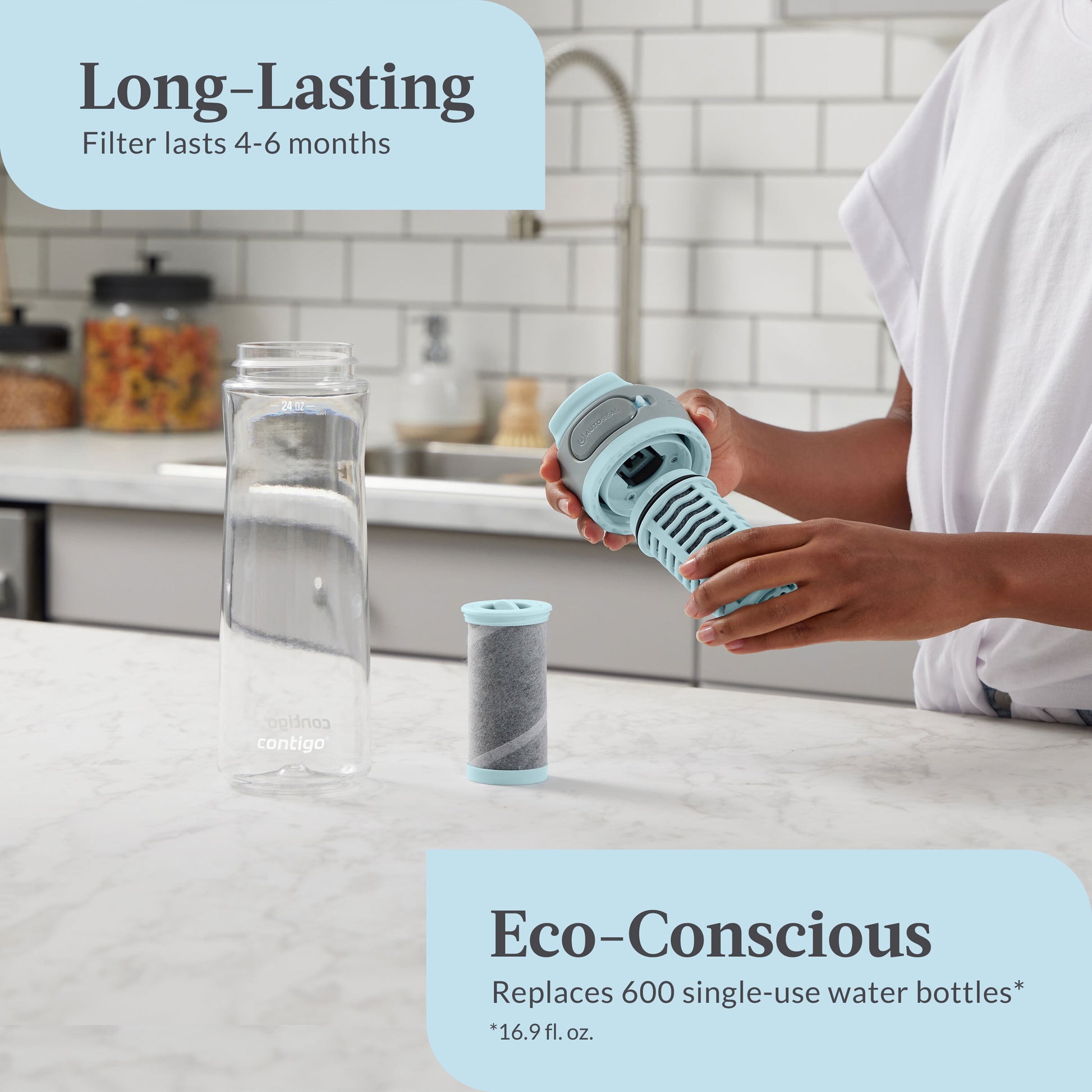 ® Clybourn Plastic Freeflow Filter Water Bottle with AUTOSEAL® Lid 24Oz., Salt