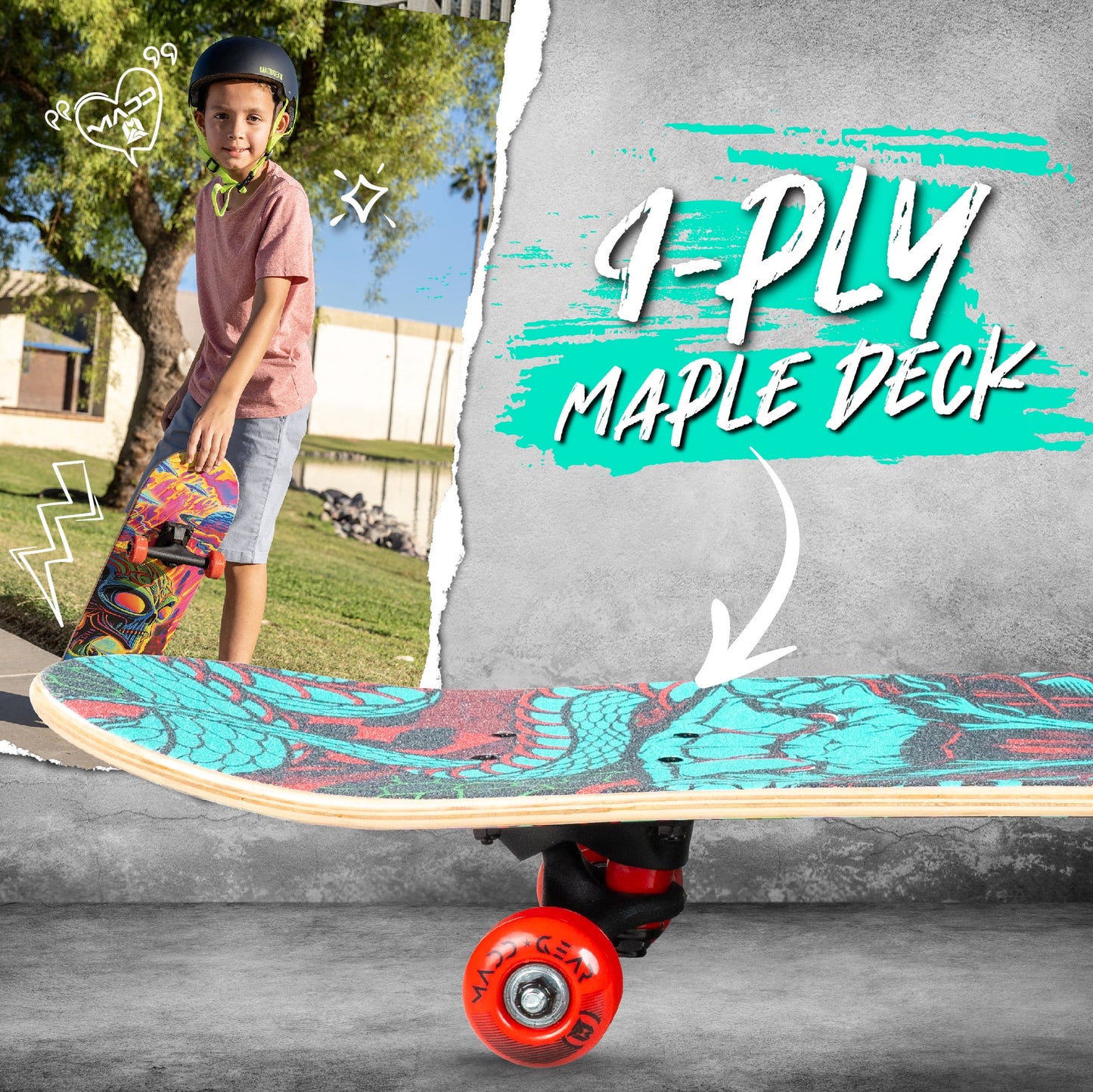 Beginner Skateboard for Kids and Teens – 31" Maple Deck – ABEC-5 Bearings – Easy to Ride –  LTR