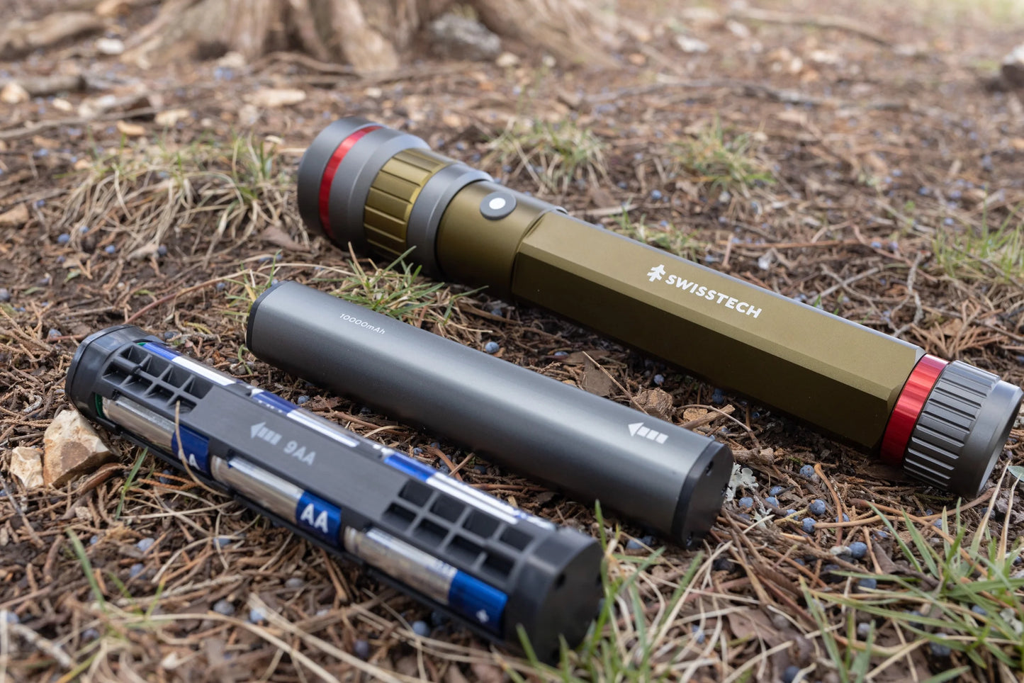 LED Flashlight, 6500 Lumen, Rechargeable, Dual Power AA USB, Charging Bank, IP67 Waterproof