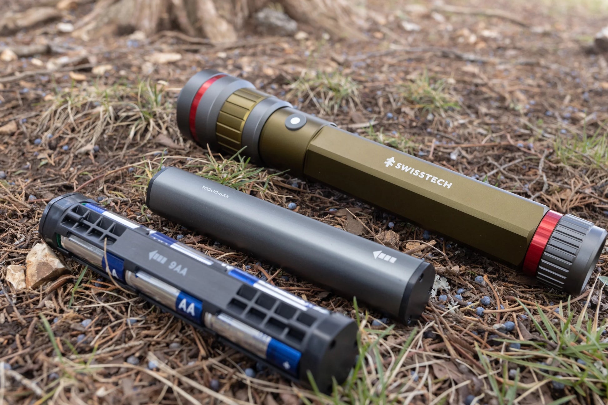 LED Flashlight, 6500 Lumen, Rechargeable, Dual Power AA USB, Charging Bank, IP67 Waterproof