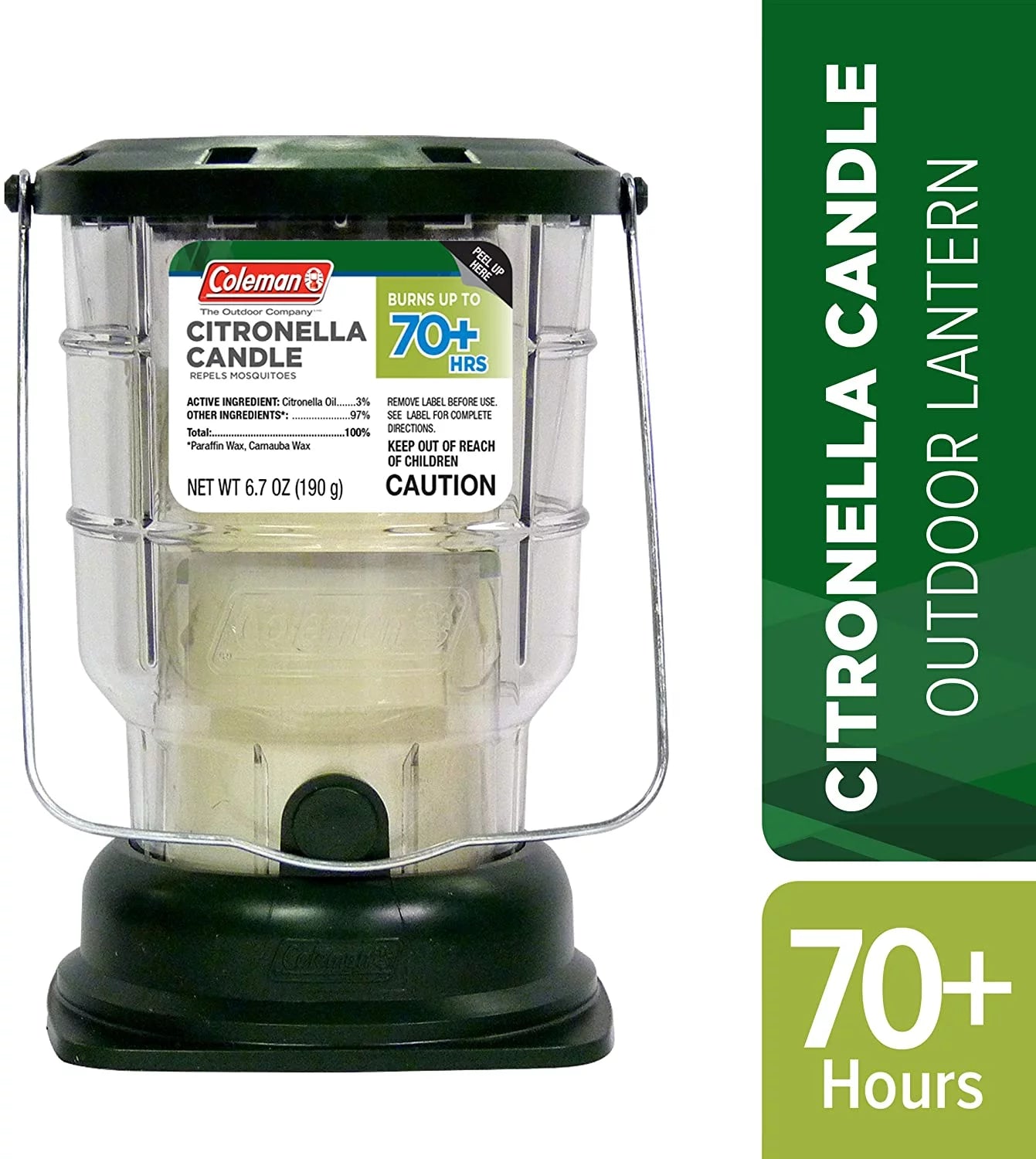 Citronella Candle Outdoor Lantern - 70+ Hours, 6.7 Ounce, Green