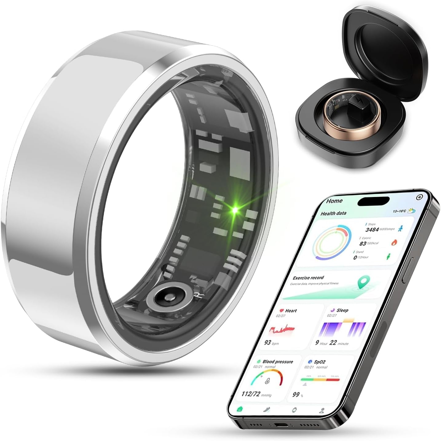 2025 Upgrade Smart Ring Health Tracker for Men Women - IP68 Waterproof Fitness Ring with Sleep Tracker/Heart Rate/Blood Oxygen/Steps/Distance/Calories,Air Shutter,Charging Case up to 7-Day, Silver #10