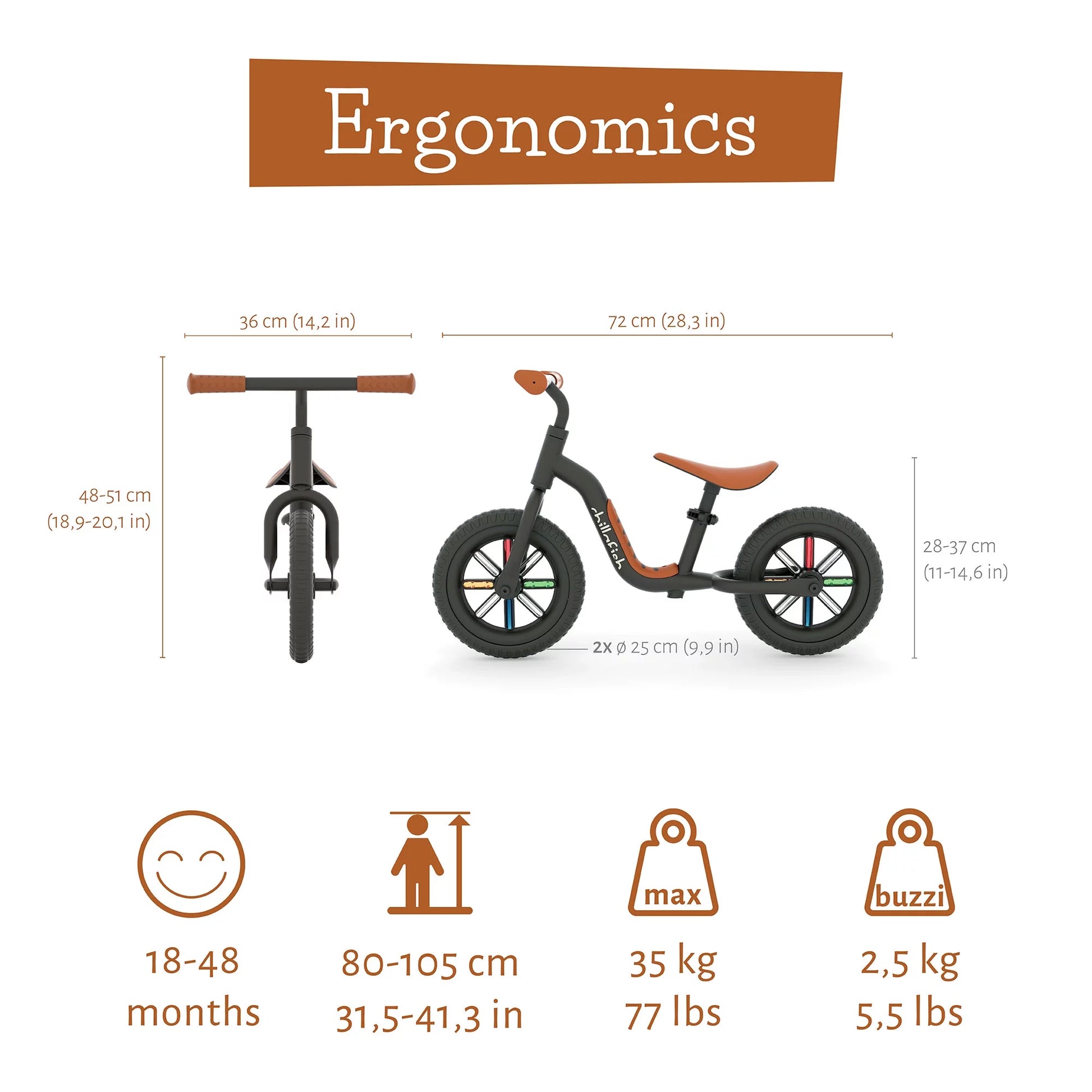 10"  Buzzi Balance Bike for Kids 1.5 Years and Older, Lightweight Toddler Bike, Black