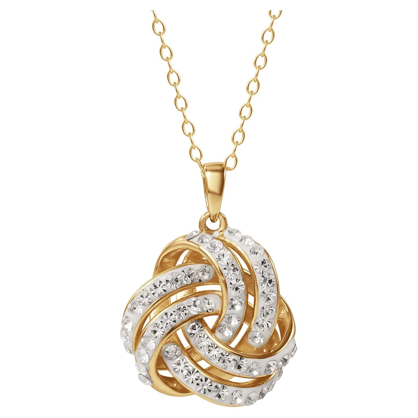 Fine Women'S Love Knot 18K Gold Crystal Pendant and Earring Set