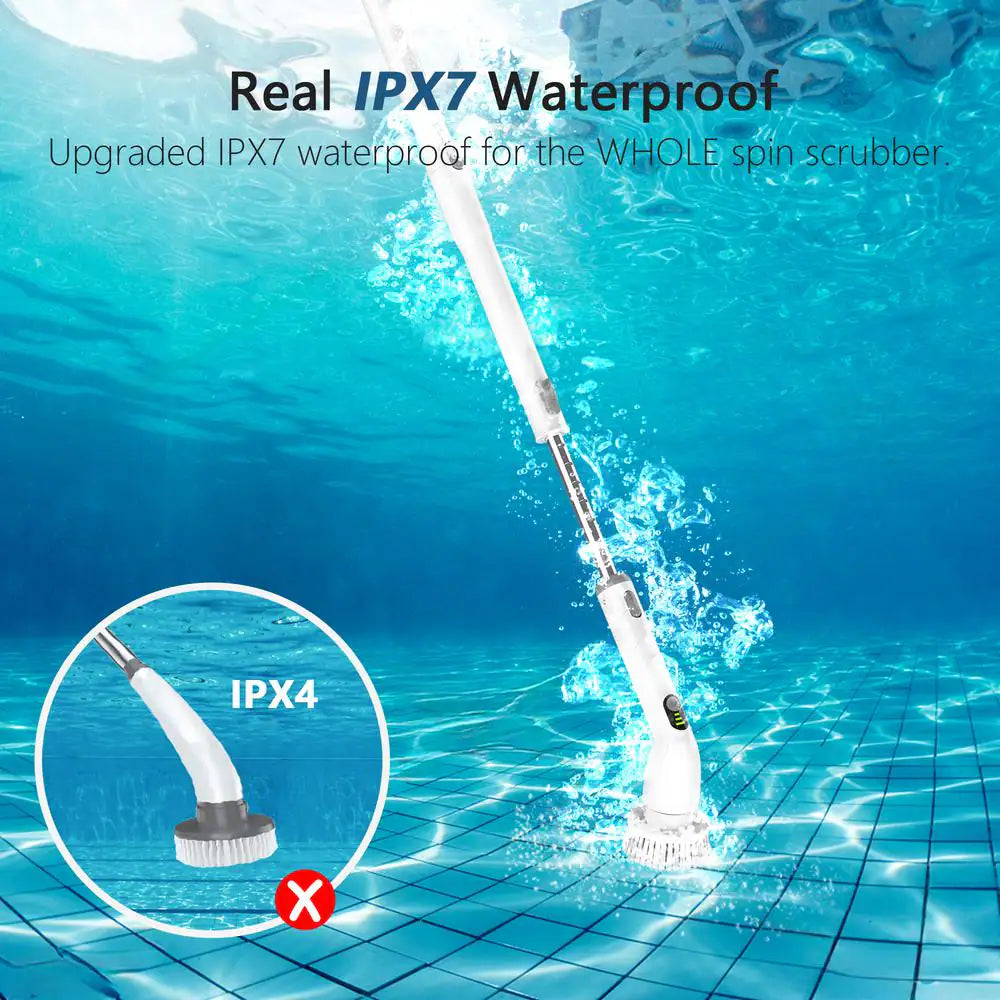 Electric Spin Power Scrubber, Waterpoof Cleaning Scrub Brush with 4 Brush Heads, Adjustable Handle for Bathroom, Floor