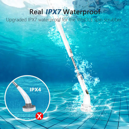 Electric Spin Power Scrubber, Waterpoof Cleaning Scrub Brush with 4 Brush Heads, Adjustable Handle for Bathroom, Floor