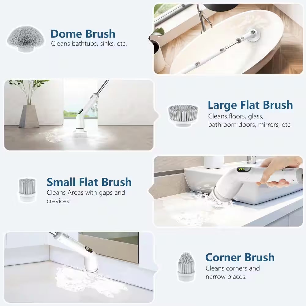 Electric Spin Power Scrubber, Waterpoof Cleaning Scrub Brush with 4 Brush Heads, Adjustable Handle for Bathroom, Floor