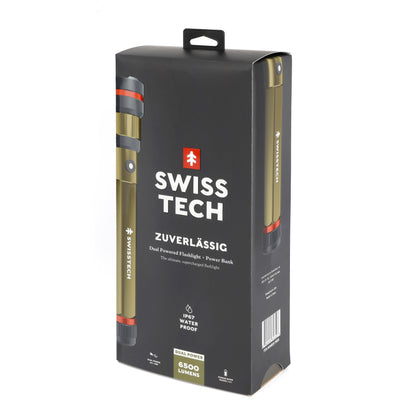 LED Flashlight, 6500 Lumen, Rechargeable, Dual Power AA USB, Charging Bank, IP67 Waterproof